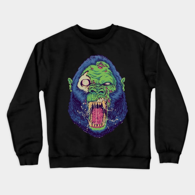 Monster Angry Gorilla Head Kong Crewneck Sweatshirt by Ken Adams Store